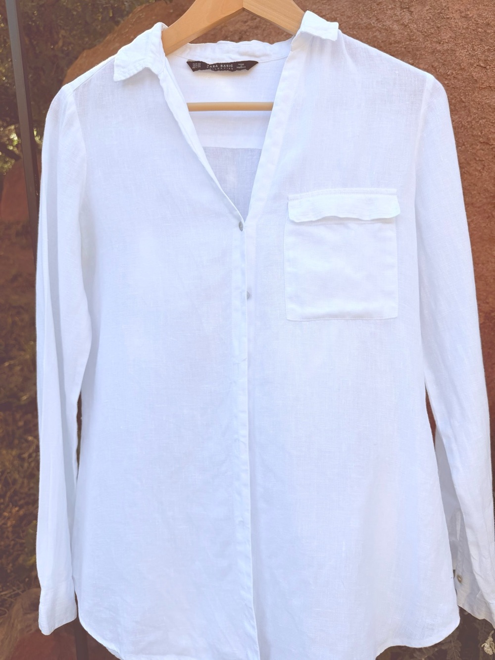 Zara Women’s Linen Long-Sleeve Button-Down Shirt White Size XS